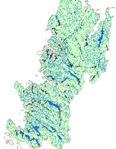 Electrofishing sites by river catchment across the Trust area